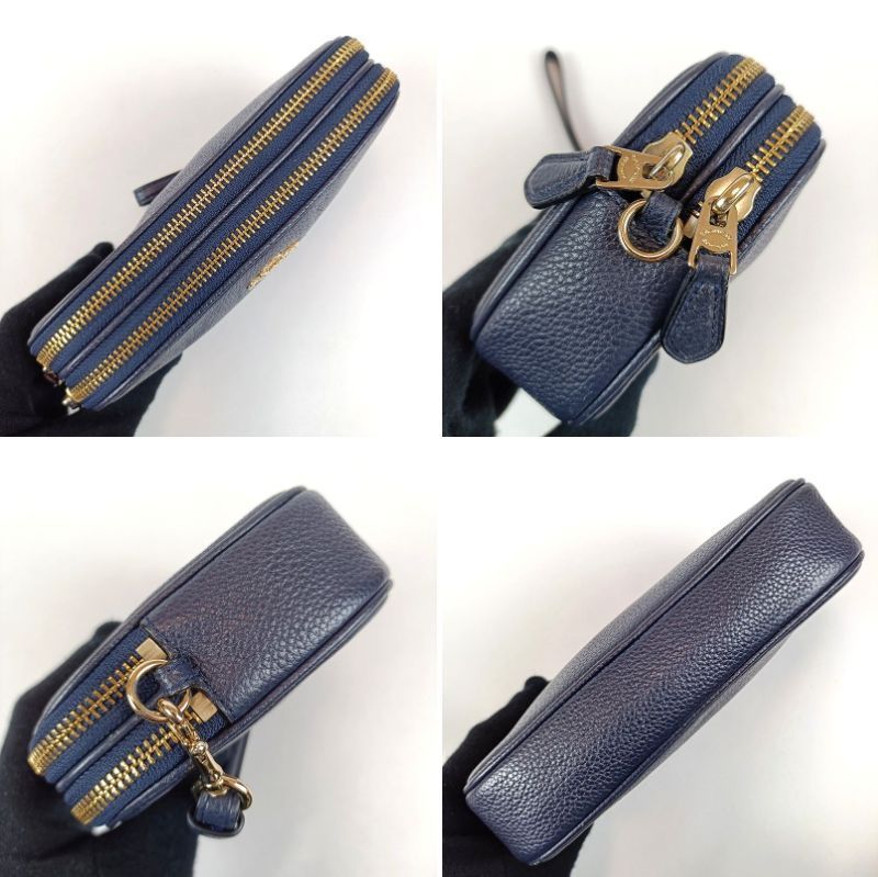 良品 COACH コーチ ショルダーバッグ ダブルジップ レザー ネイビー