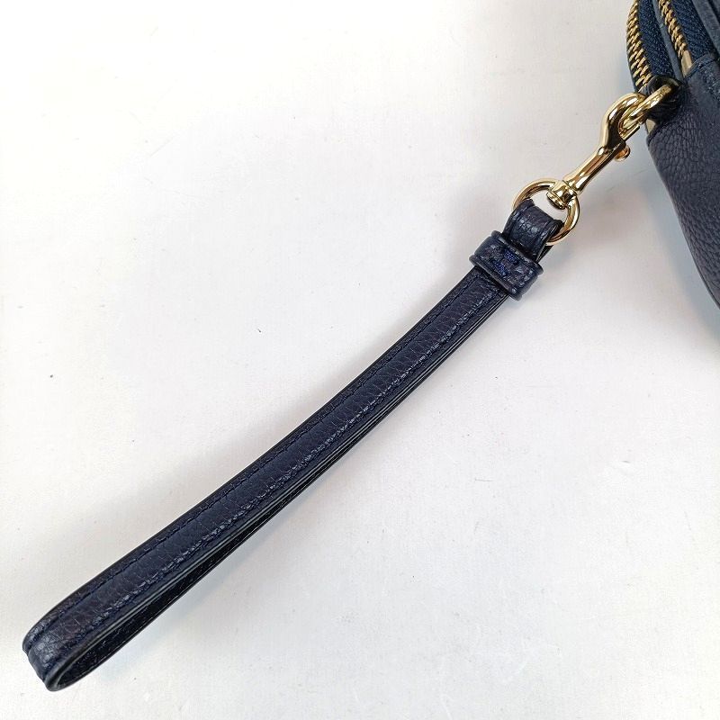 良品 COACH コーチ ショルダーバッグ ダブルジップ レザー ネイビー