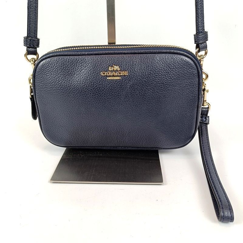 良品 COACH コーチ ショルダーバッグ ダブルジップ レザー ネイビー