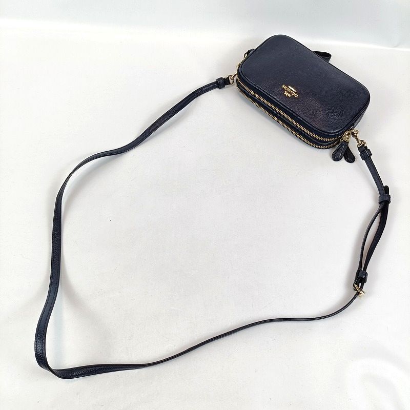 良品 COACH コーチ ショルダーバッグ ダブルジップ レザー ネイビー