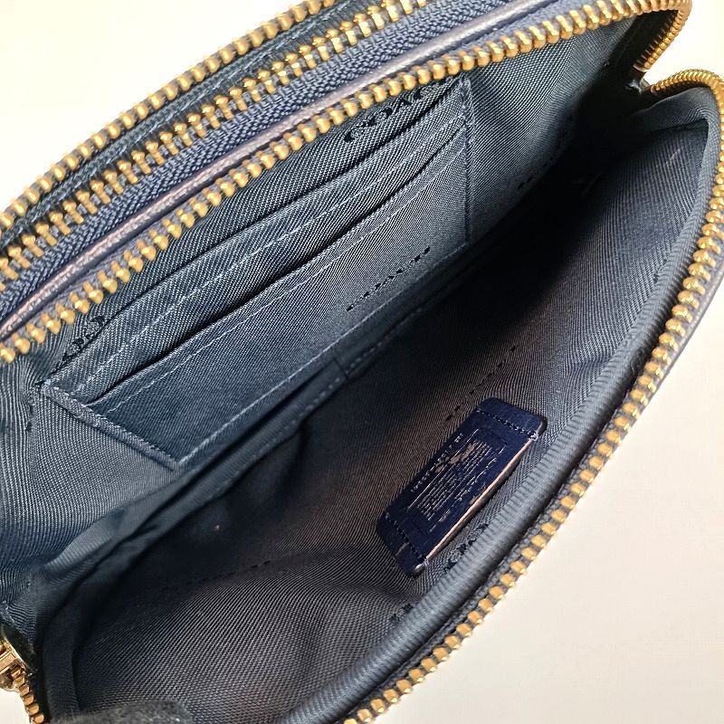良品 COACH コーチ ショルダーバッグ ダブルジップ ネイビー 65547 良品 COACH コーチ ショルダーバッグ ダブルジップ レザー ネイビー
