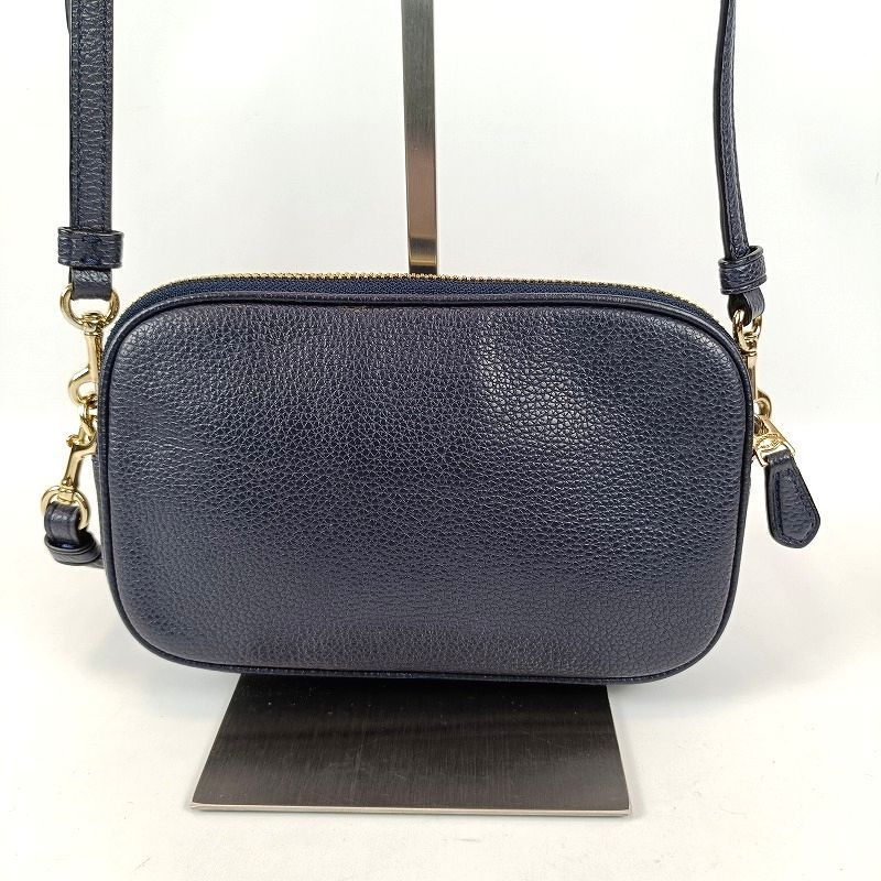 良品 COACH コーチ ショルダーバッグ ダブルジップ レザー ネイビー
