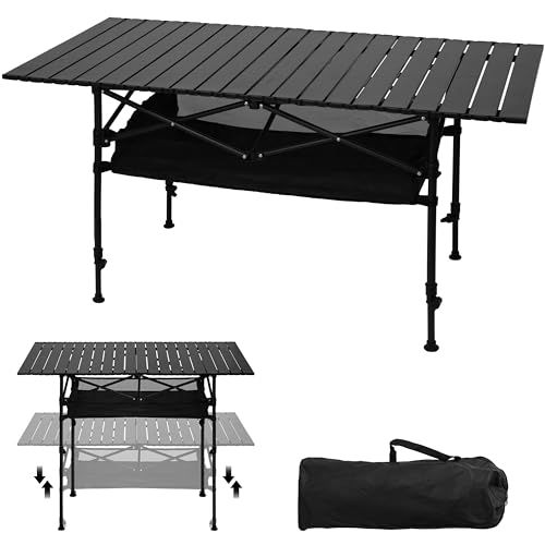 迅速に発送 Ytmshisan軽量 耐荷重80 kg 折り畳み式アウトドアテーブル 高さ調節 50 80 cm 3 9 4 6人用 防水加工 収納袋付 キャンプ バーベキュー ピクニック用 ブラック fb 6 d 556