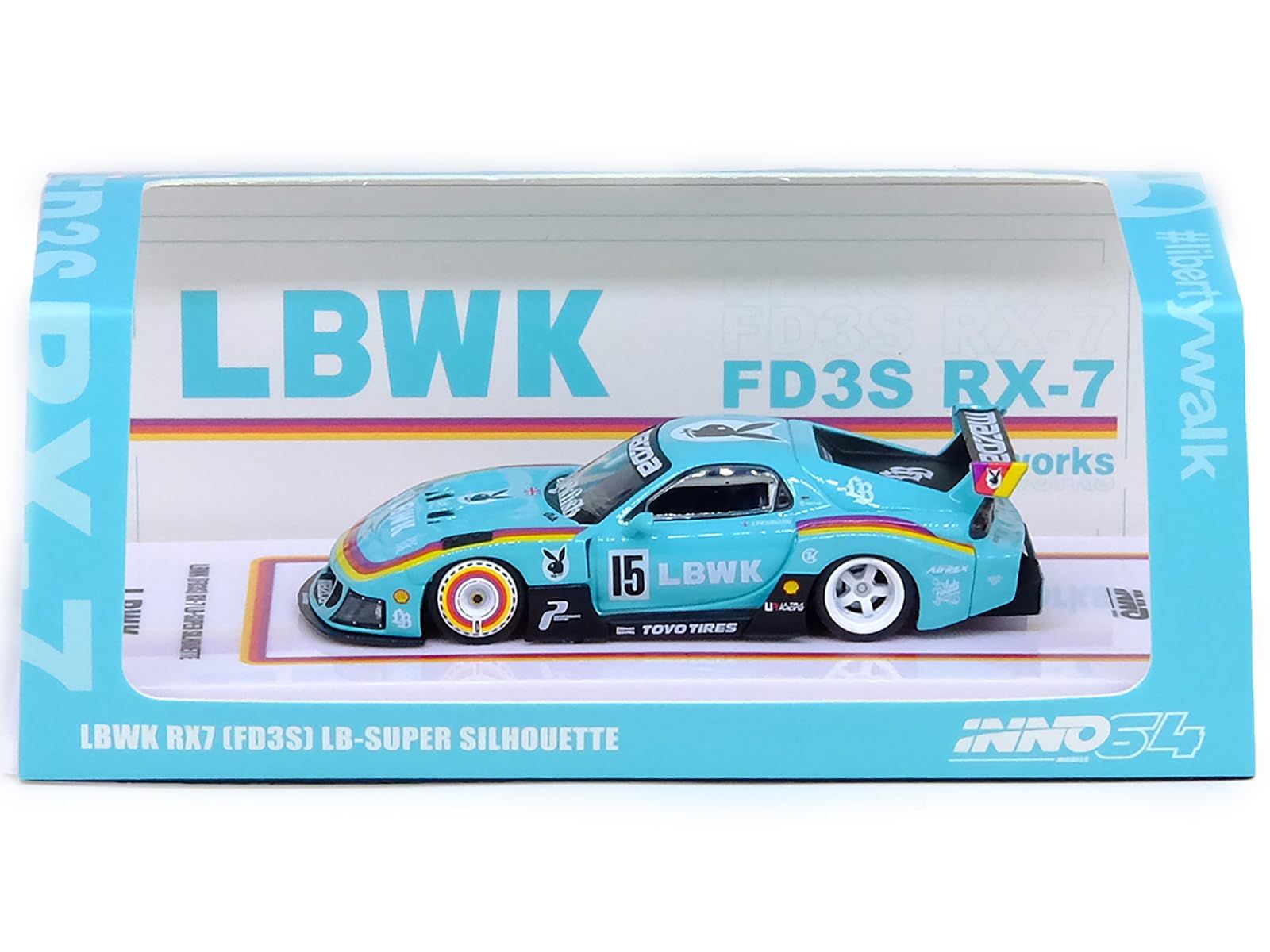 Inno Models RX 7 FD 3 S LB スーパーシルエット RHD 右ハンドル車 15 ライトブルー ストライプ入り 1 64 ダイキャストモデルカー IN LBWK 03