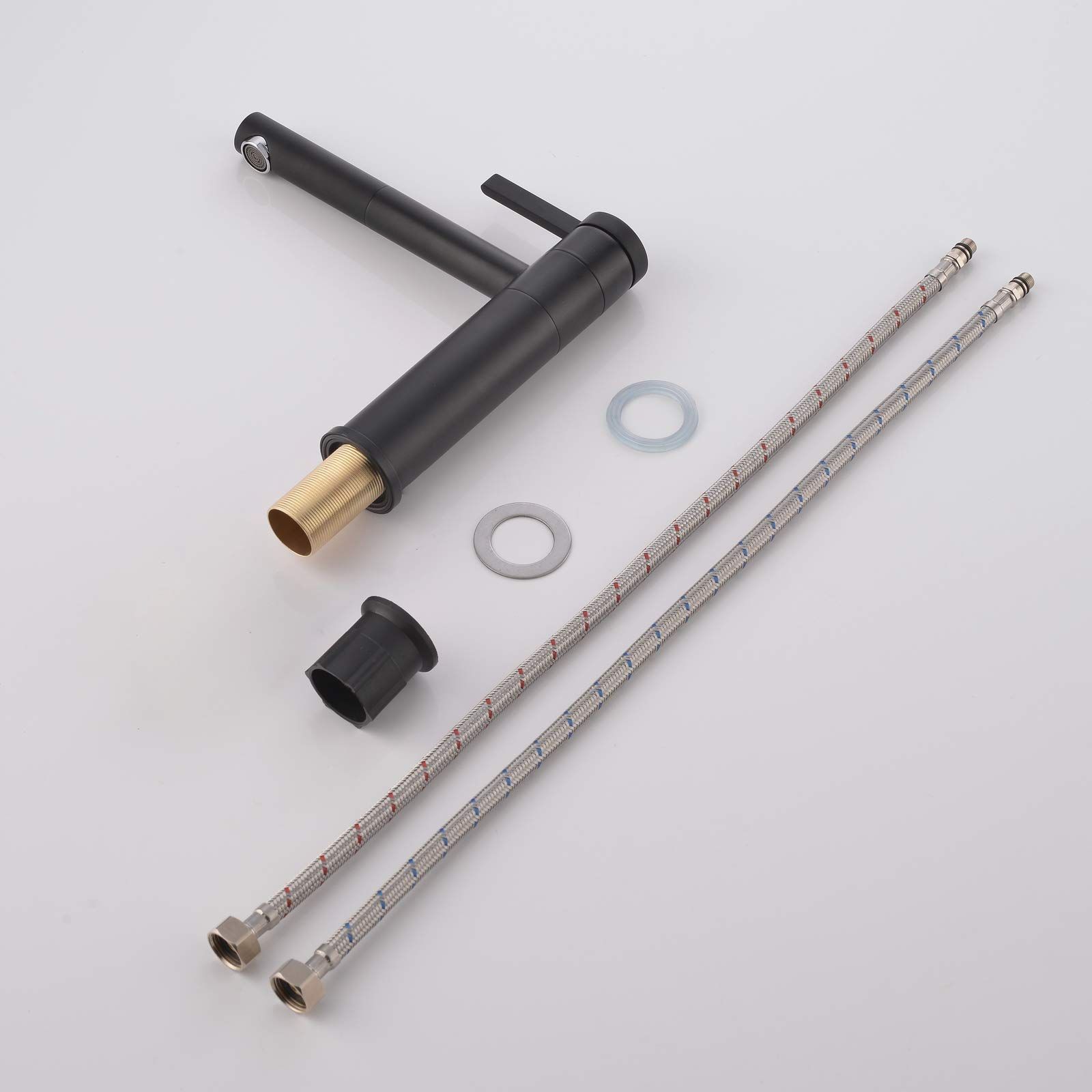 Ciencia 洗面 360度回転 温水と冷水 洗面レバー黒 浴室用 洗髪用 ブラス シングルレバー混合 BB 6112 B ラベル その他 