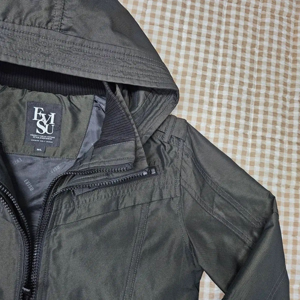 EVISU エヴィス ダブルジップアップ ジャケット 季節の変わり目 メンズ100サイズ エヴィス ダウンジャケット 保温性 防寒 暖かい