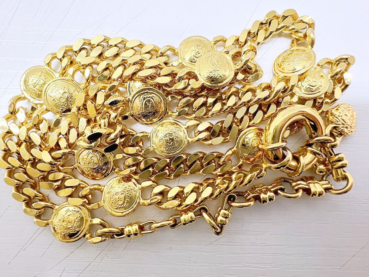 レア 美品 VERSACE ヴェルサーチ メデューサ コイン ロング チェーン 