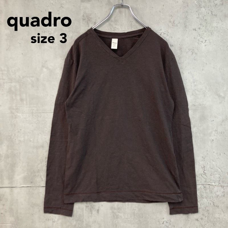 quadro クアドロ カットソー 長袖 Tシャツ ロンT Vネック ブラウン 