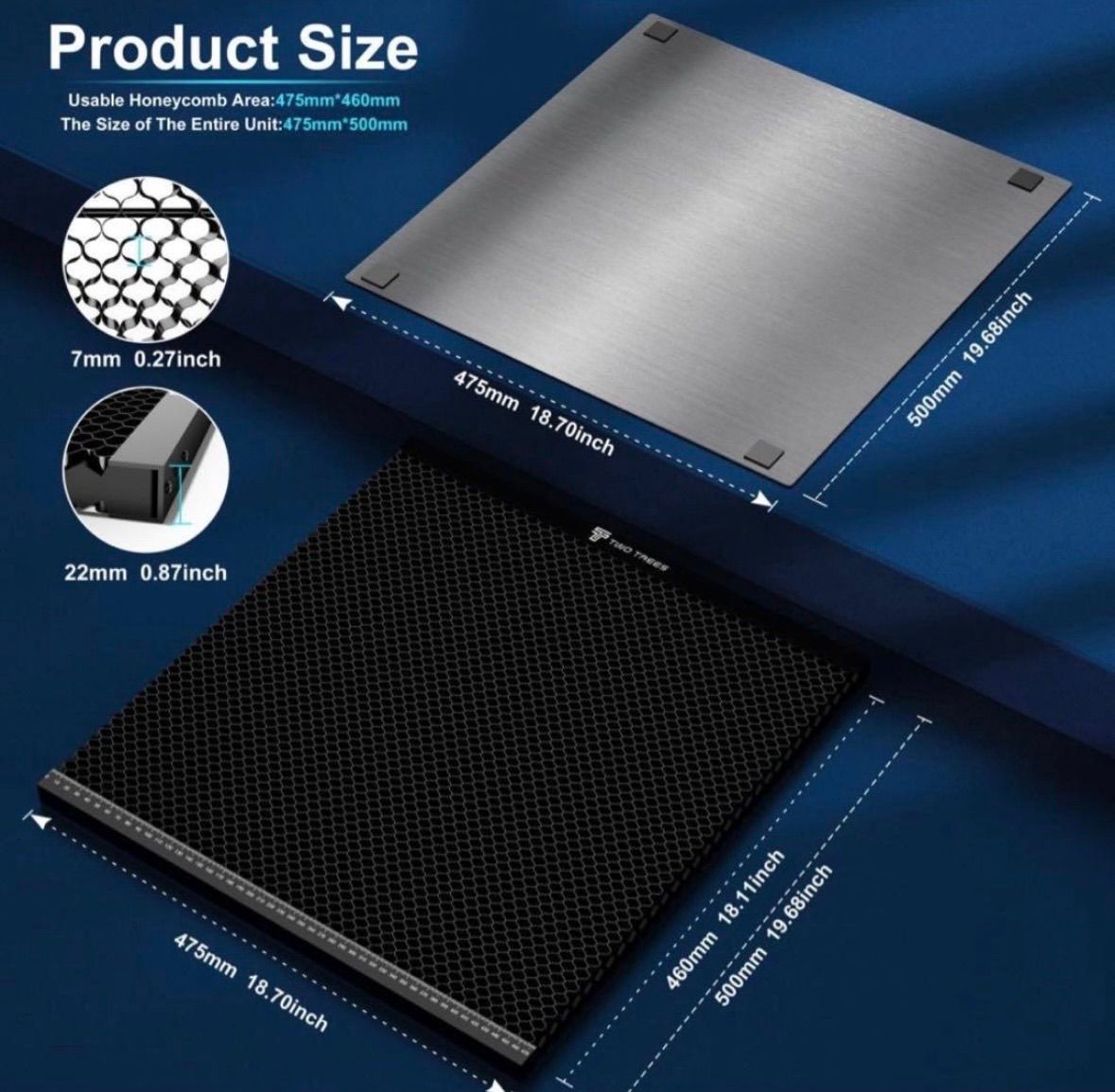 ハニカムパネル レーザー切断プラットフォーム ブラック 50 x 95 2.2 cm