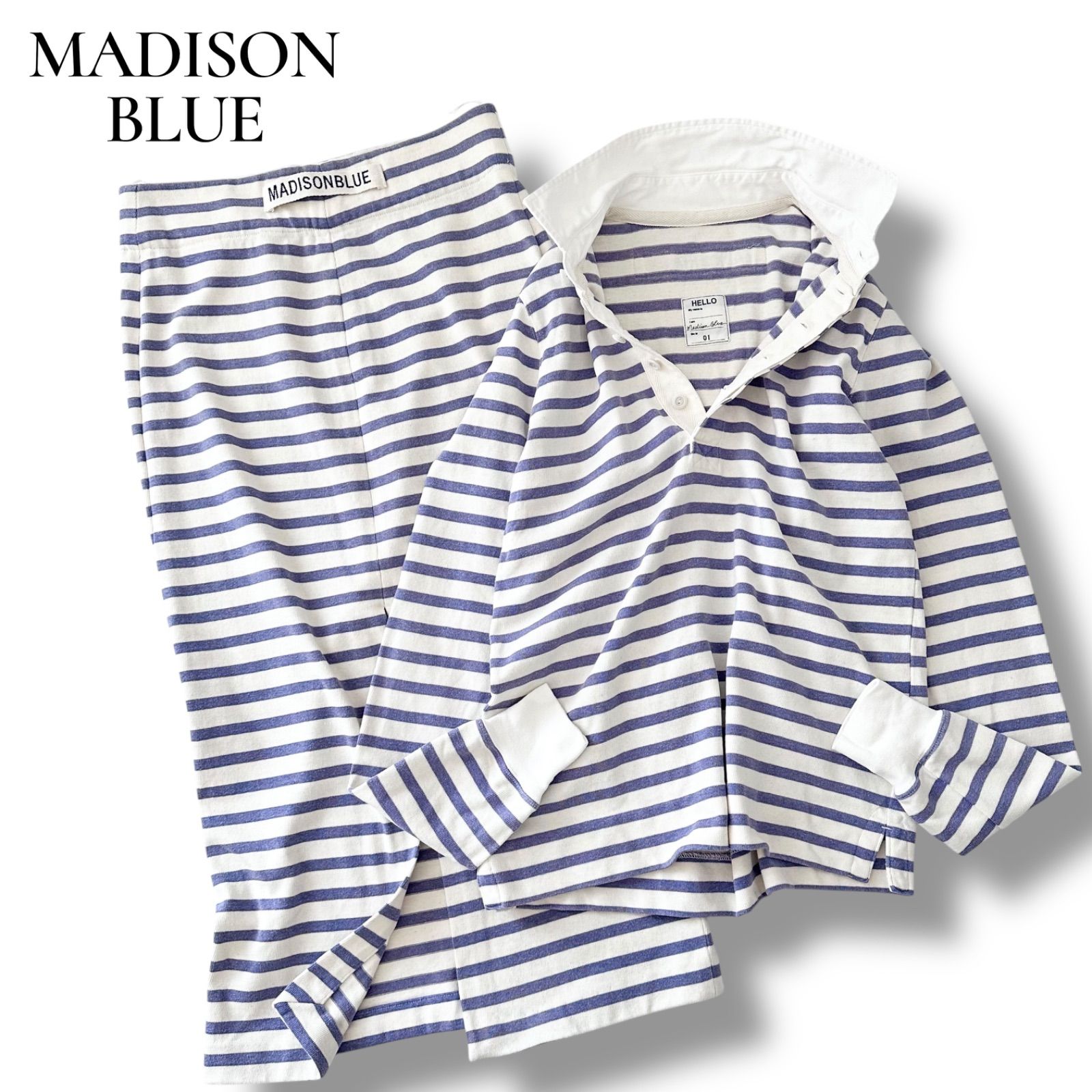 MADISONBLUE 2023SS ボーダー 上下セット ブルー×ホワイト コットン 