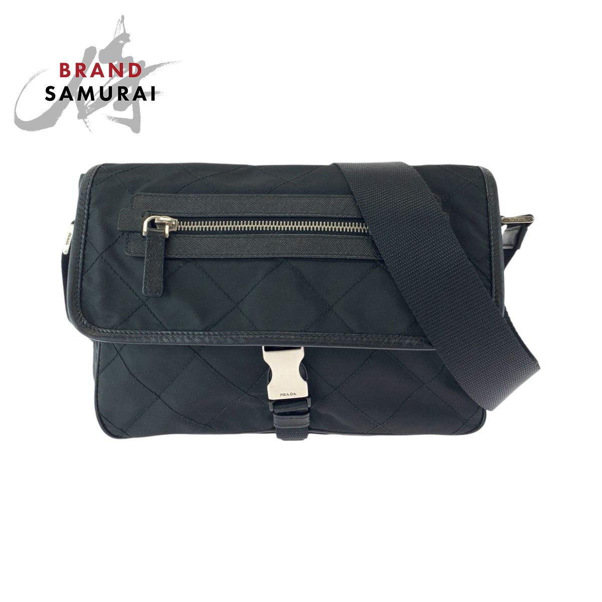 美品 PRADA プラダ キルティング テスート 三角ロゴプレート ブラック 