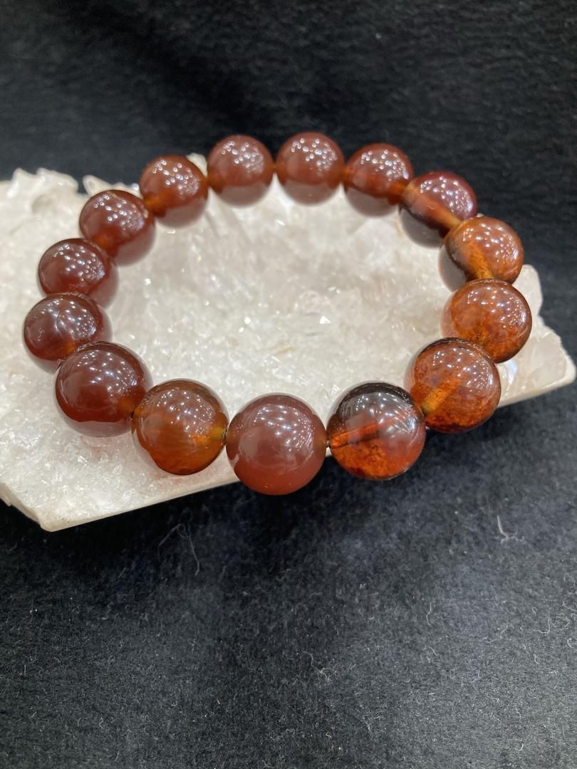  E32487 ブルーアンバー14㎜ ブレスレット＊青い蛍光＊琥珀＊アンバー＊インドネシア＊樹脂の化石＊化石 木製雑貨 置物 インテリア小物