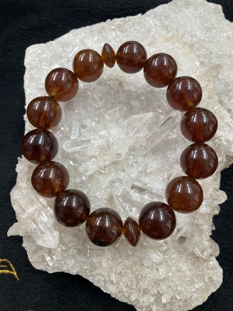 E32492 ブルーアンバー14㎜ ブレスレット＊青い蛍光＊琥珀＊アンバー＊インドネシア＊樹脂の化石＊化石