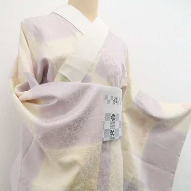 Y2401◇新品 袷 正絹 半襟・仕付け糸付 手縫い 桜 市松 長襦袢 着物 ❁tomihisa❁市松 桜 着物“桜の襦袢にその身を包み心密かに季節を愉し
