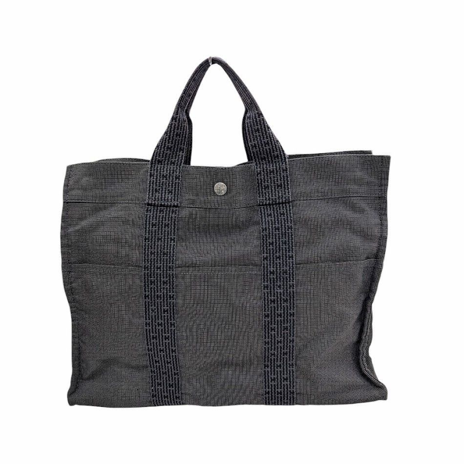 HERMES エルメス トートバッグ エールラインMM キャンバス グレー カデナ付き 鍵無し