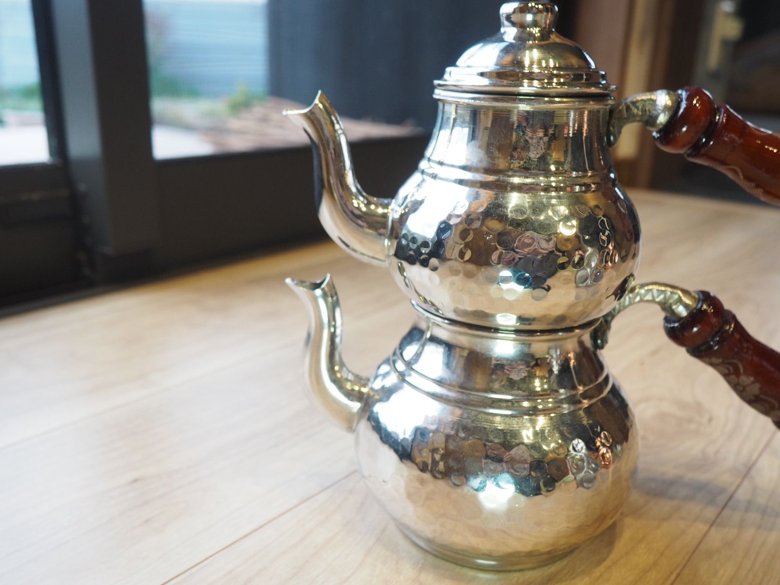 トルコ式ティーポット 小 チャイダンルック 銀色 シンプル 光沢あり やかん ケトル 鍋 グリル 調理器具