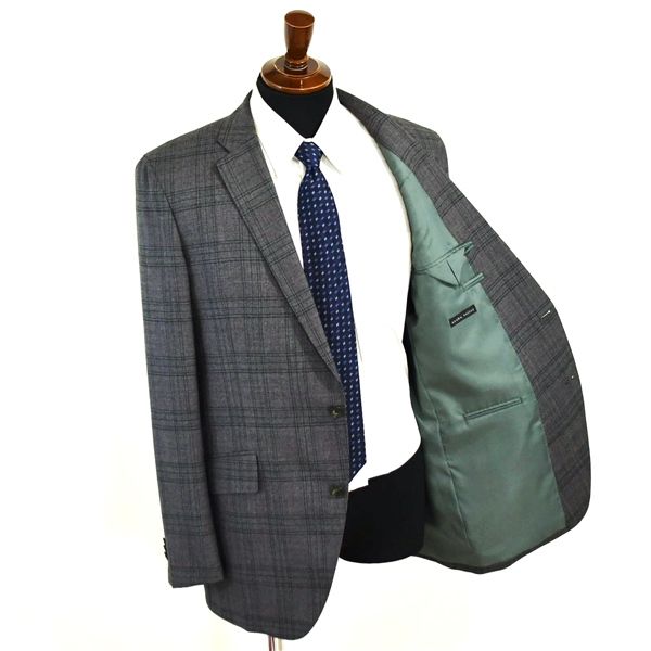 麻布テーラー 2つボタン シングルスーツ L A7 ダークグレー チェック