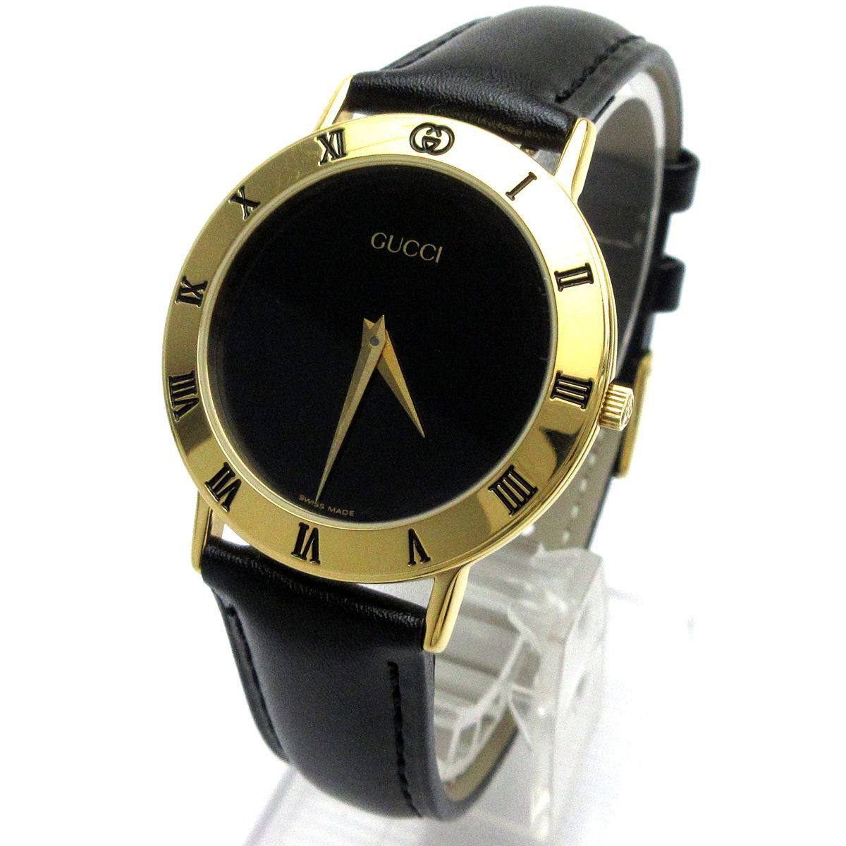 GUCCI グッチ シグネチャー メンズ 黒文字盤 3000.2.M 時計 クォーツ