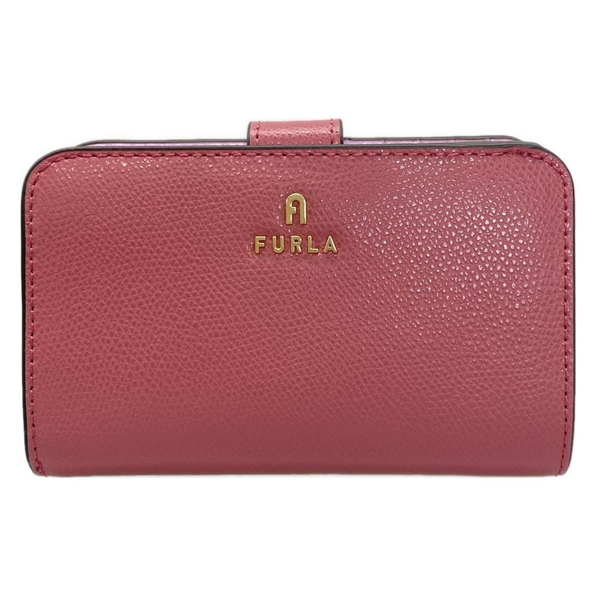 FURLA(フルラ) 2つ折り財布美品 カメリア ピンク L字ファスナー レザー 