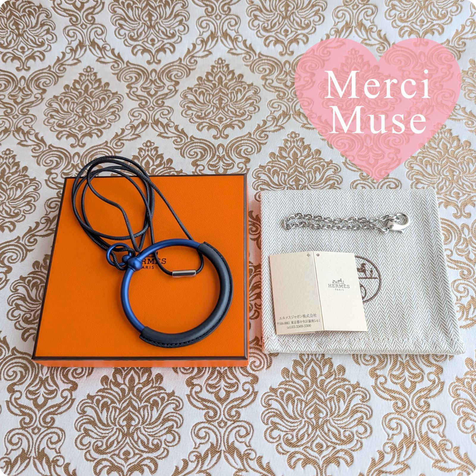 ❤お得なお品❤ループグランネックレス ブラックxブルー金具 エルメス 