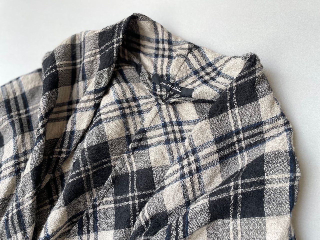パドカレ Pas de calais アウター コート チェック ウール 麻 綿 pas de calais パドカレ チェックジャケット 毛 麻 綿 定価2.5万