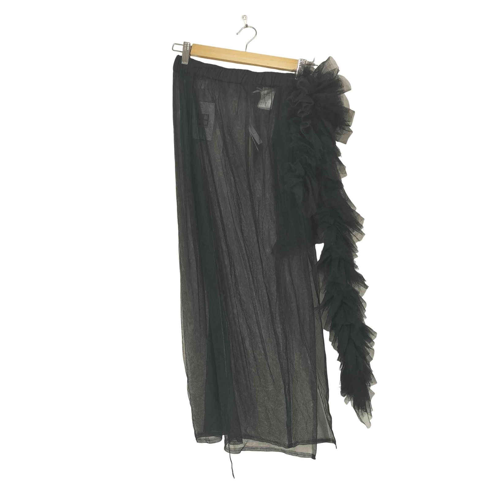 ラベルエチュード フリルスカート黒 ギャザーボリュームチュールラップ