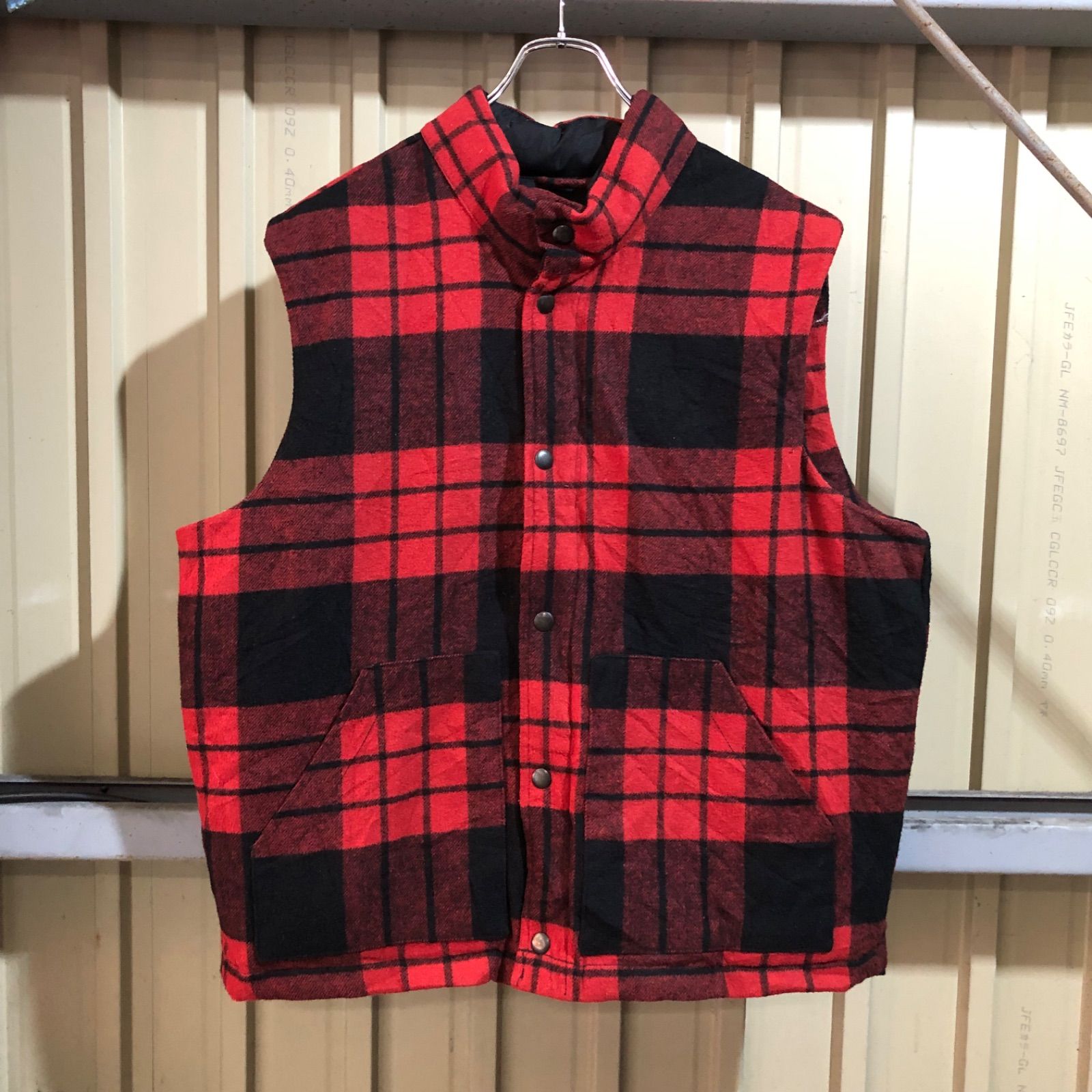 1730 OLD NAVY ダウンベスト レッド XL オールドネイビー チェック柄