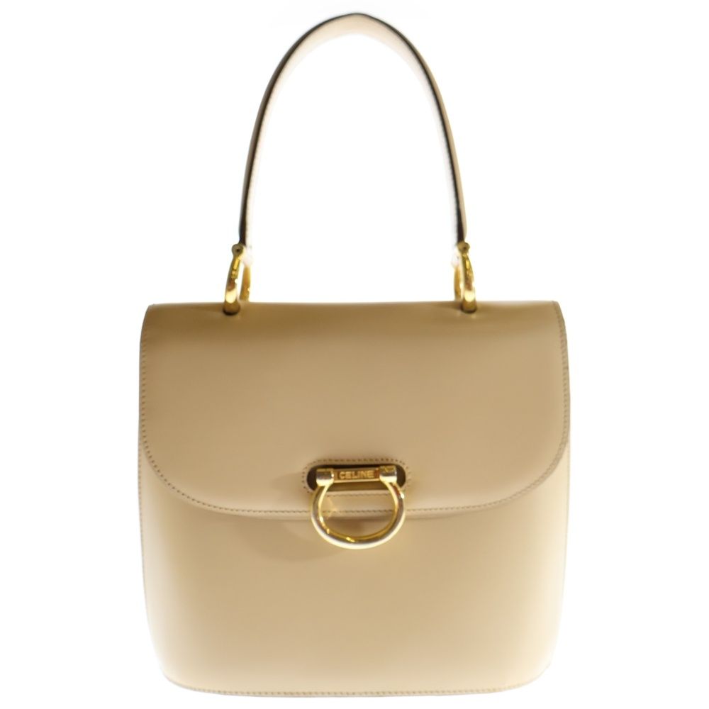 ベージュ レザー ハンドバッグ ゴールド金具 CELINE (セリーヌ) ダブルフラップハンドルバッグ ベージュ レザー