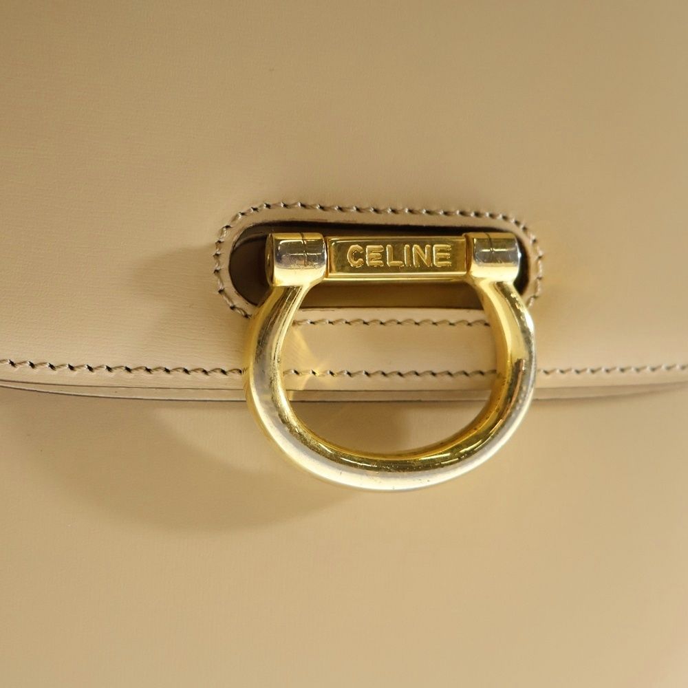 CELINE (セリーヌ) ダブルフラップハンドルバッグ ベージュ レザー