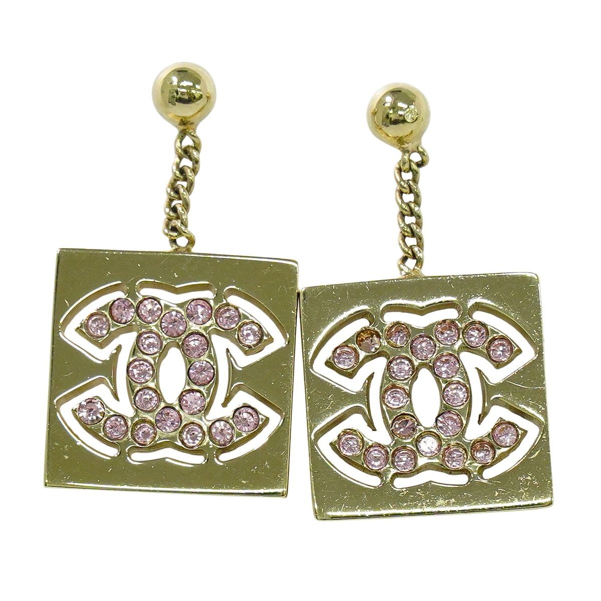 本物 シャネル CHANEL ココマーク ラインストーン スクエア スイング 