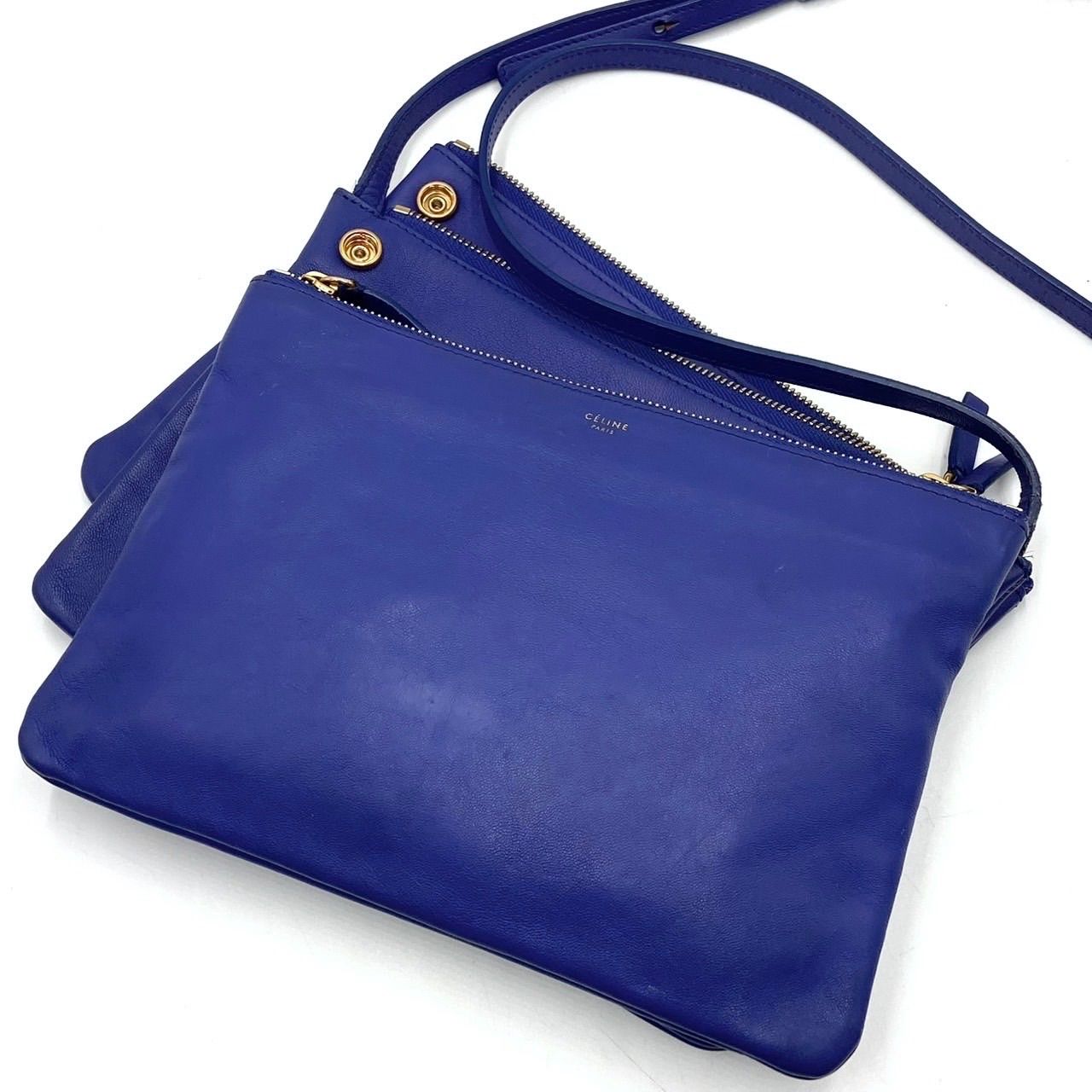 美品○ CELINE セリーヌ ショルダーバッグ トリオ ポシェット ブルー 