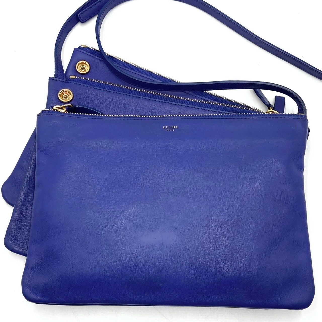 美品○ CELINE セリーヌ ショルダーバッグ トリオ ポシェット ブルー 