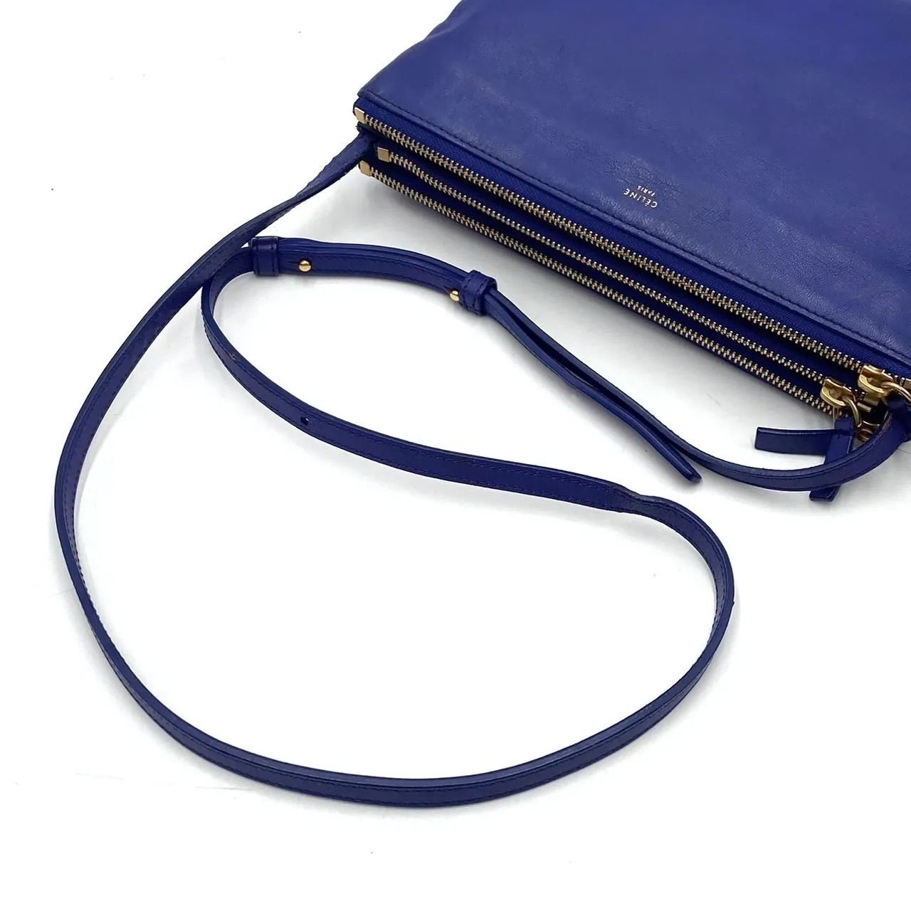 美品○ CELINE セリーヌ ショルダーバッグ トリオ ポシェット ブルー