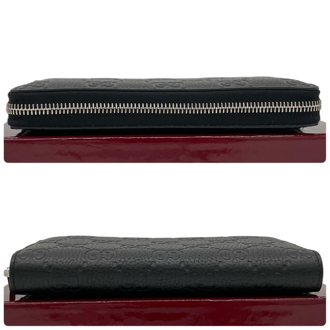 メンズ 美品 GUCCI シマ レザー ラウンドジップ 長財布 ブラック GG