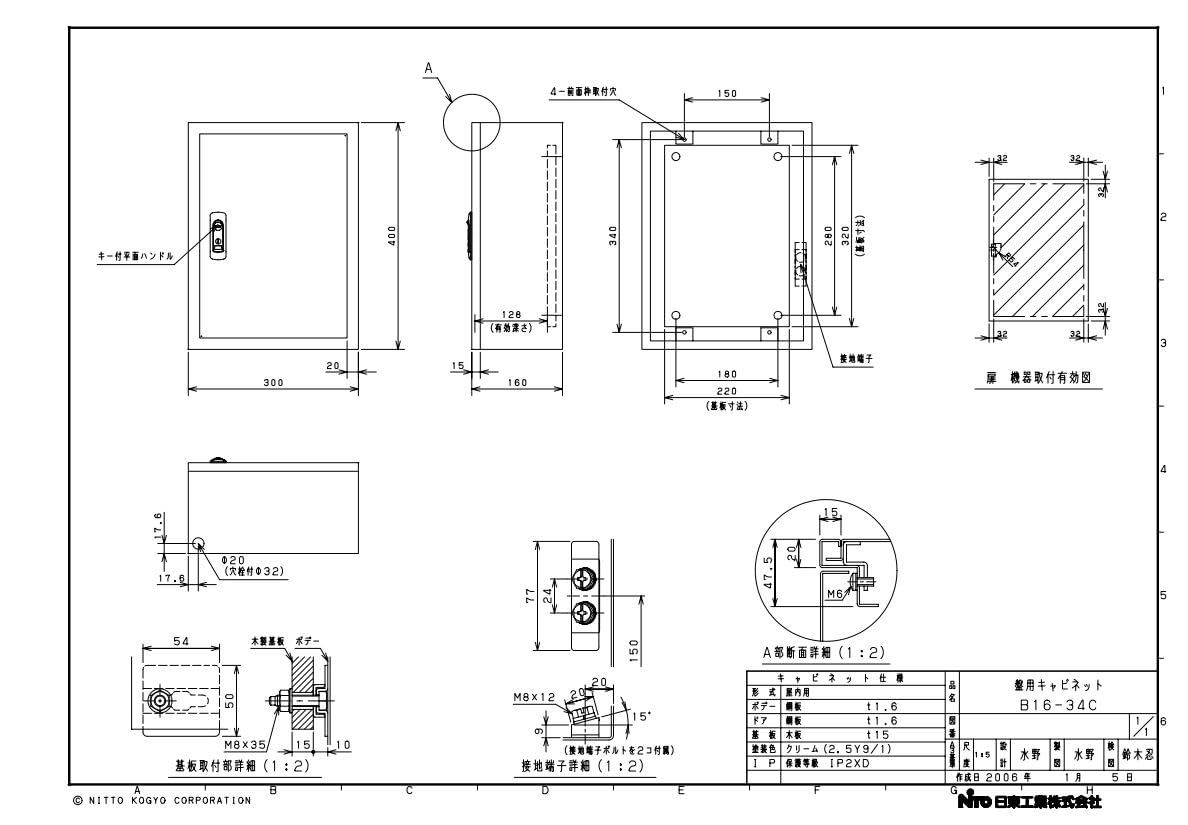 盤用キャビネット露出形 B 16 34 C
