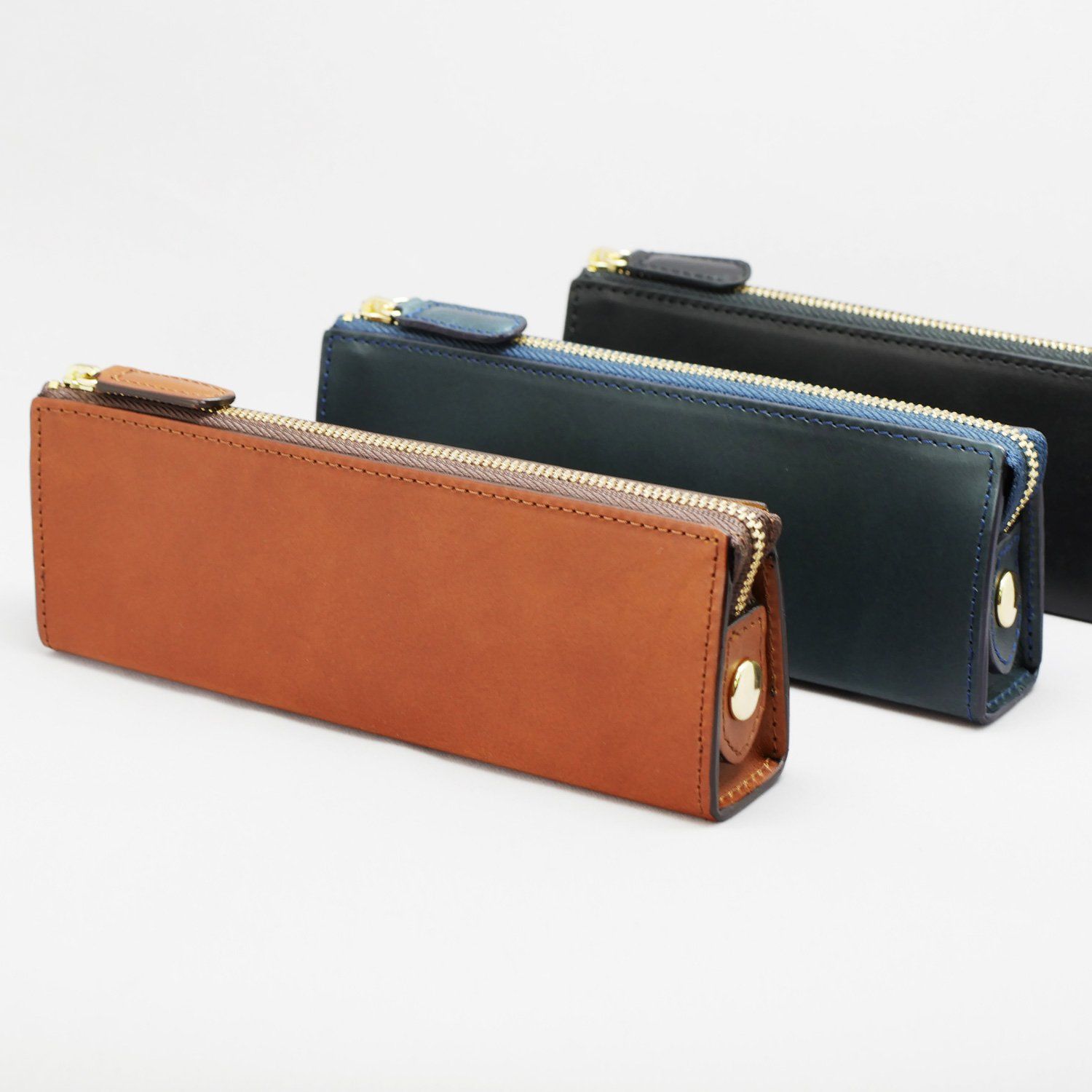 スリップオン ファスナーペンケース L Rio イタリアンレザー 革 キャメル IOL 3501