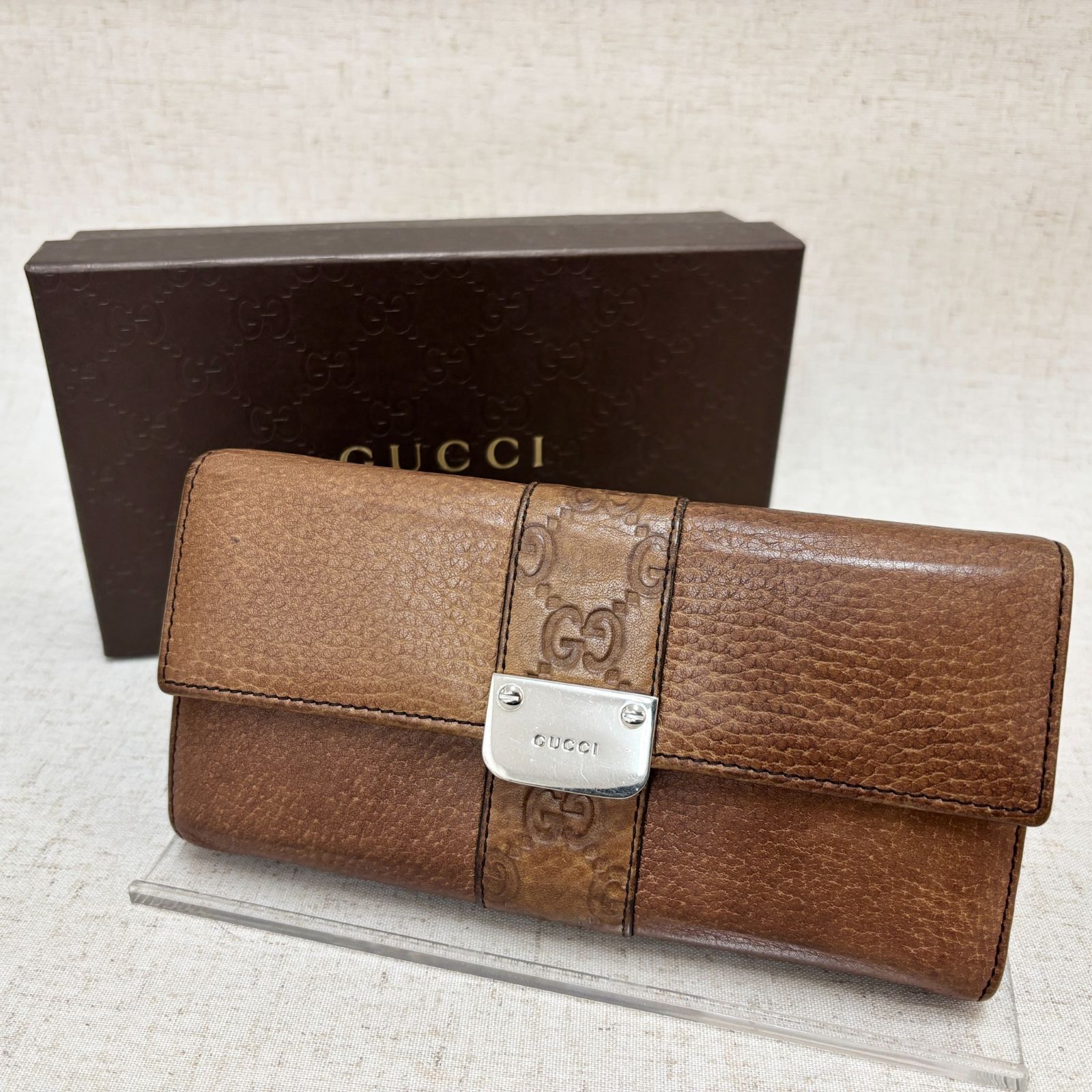 GUCCI グッチ 長財布 グッチシマ レザー ブラウン 箱あり 233028 二