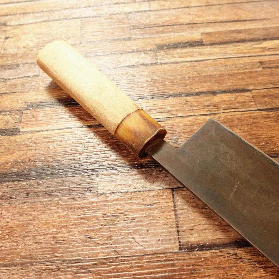 正信 菜切包丁 研ぎ済 水牛柄 黒錆仕上げ 菜切り ハガネ両刃 正信謹作 165 mm