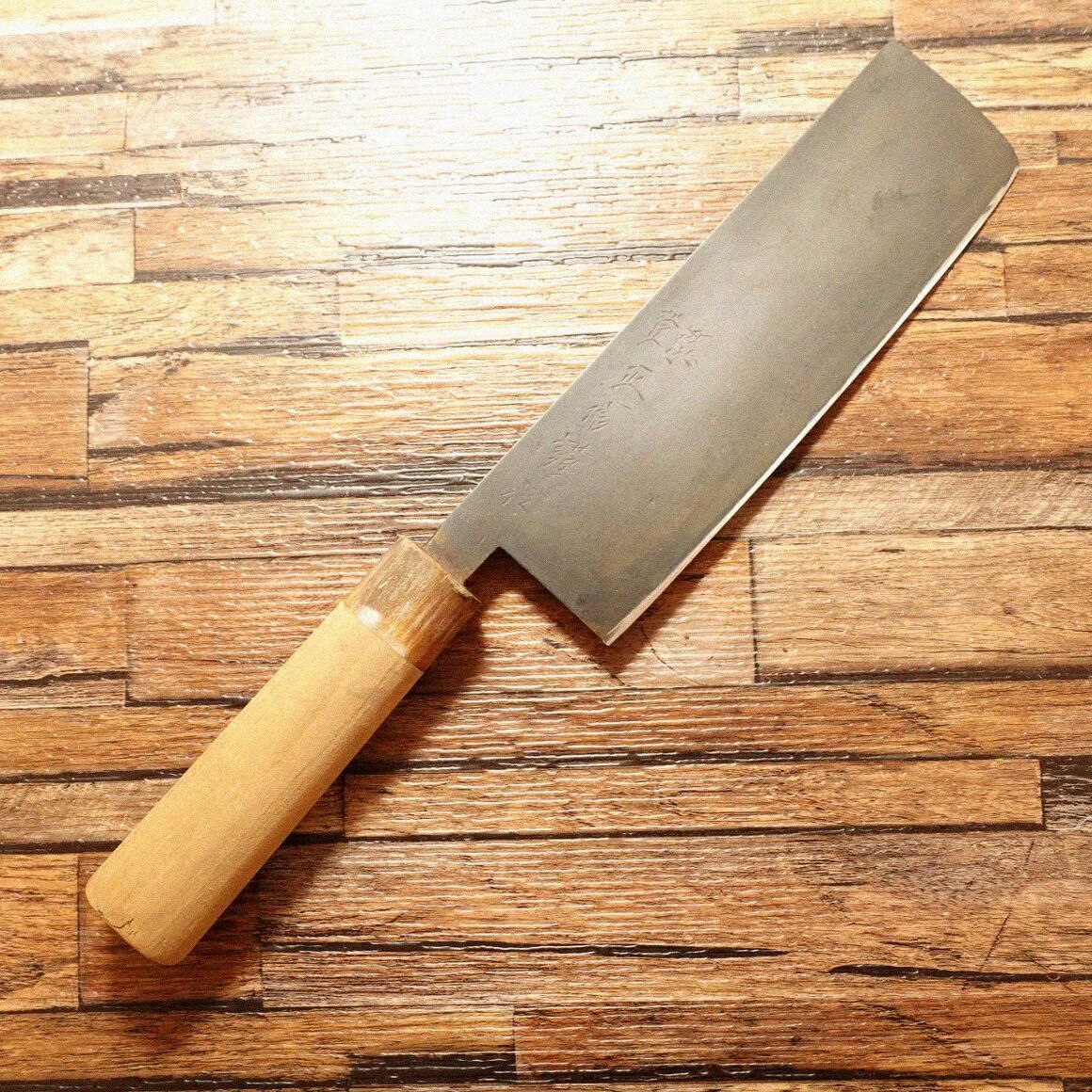 正信 菜切包丁 研ぎ済 水牛柄 黒錆仕上げ 菜切り ハガネ両刃 正信謹作 165 mm