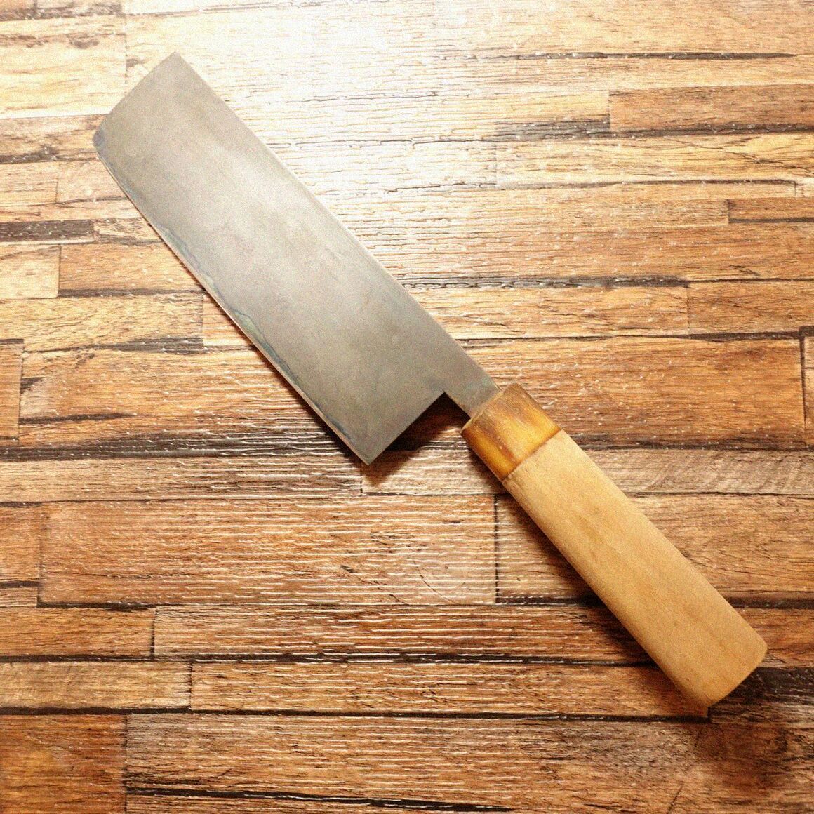 正信 菜切包丁 研ぎ済 水牛柄 黒錆仕上げ 菜切り ハガネ両刃 正信謹作 165 mm