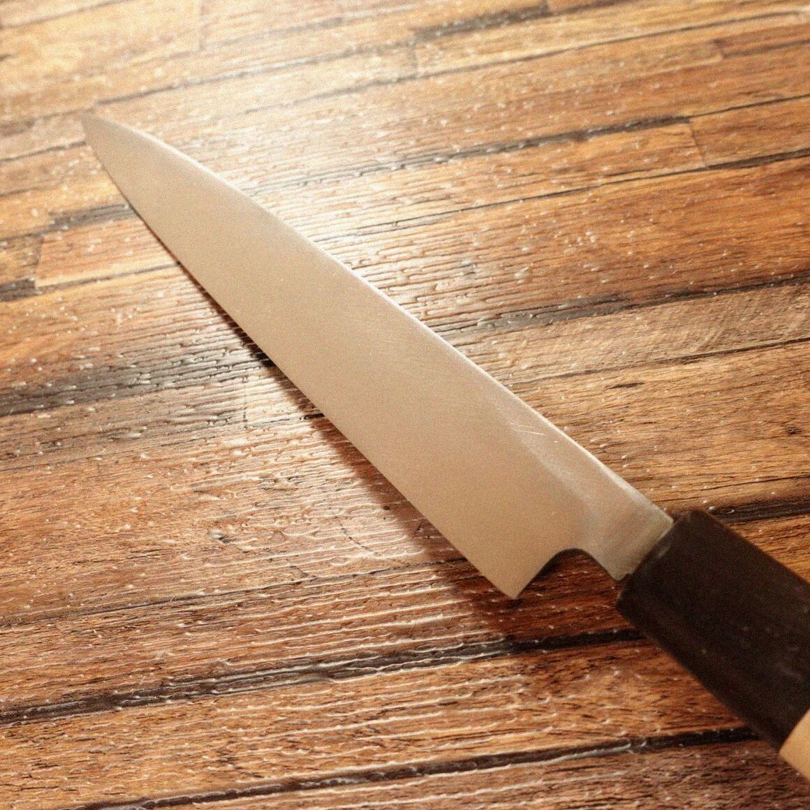 正澄 柳刃包丁 研ぎ済 水牛柄 黒錆仕上げ 刺身包丁 ほぼ♥保管品 215 mm