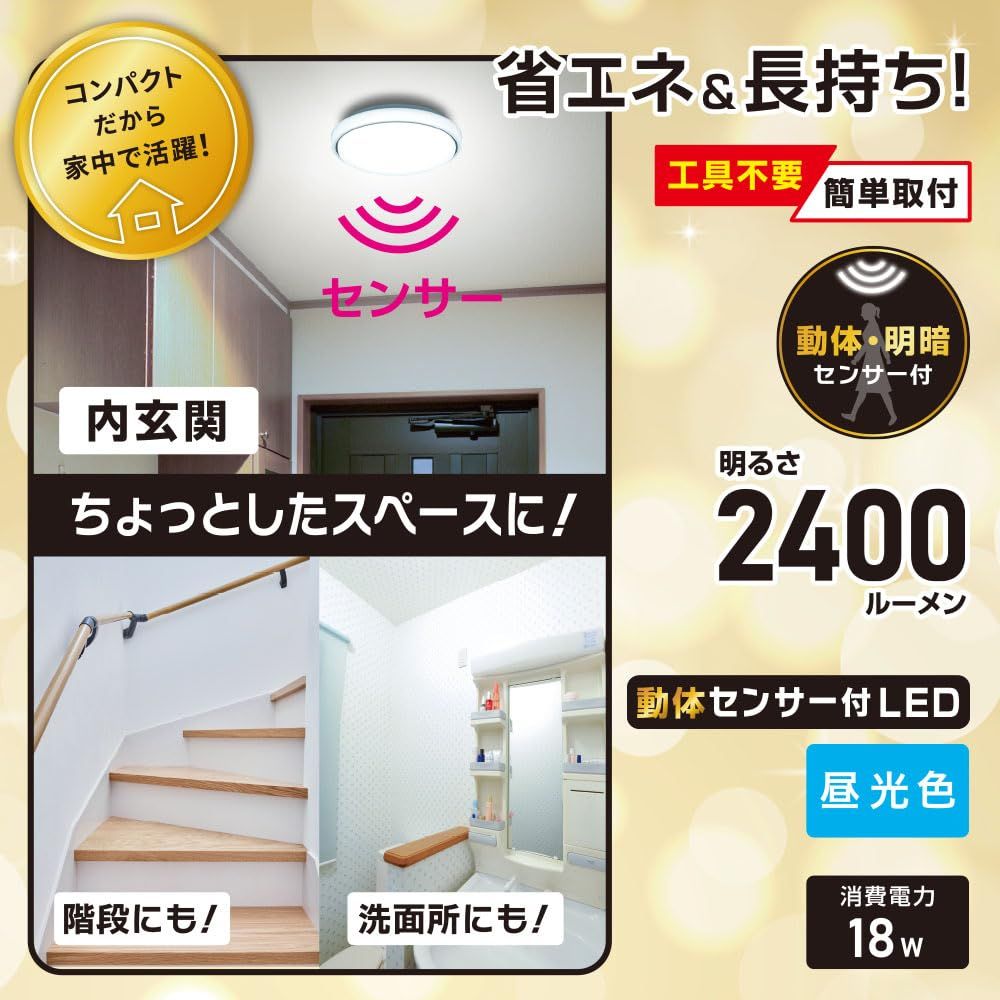 オーム OHM 動体センサー付LED内玄関灯 昼光色 オーム電機 LT Y 18 D G MW 06 5580