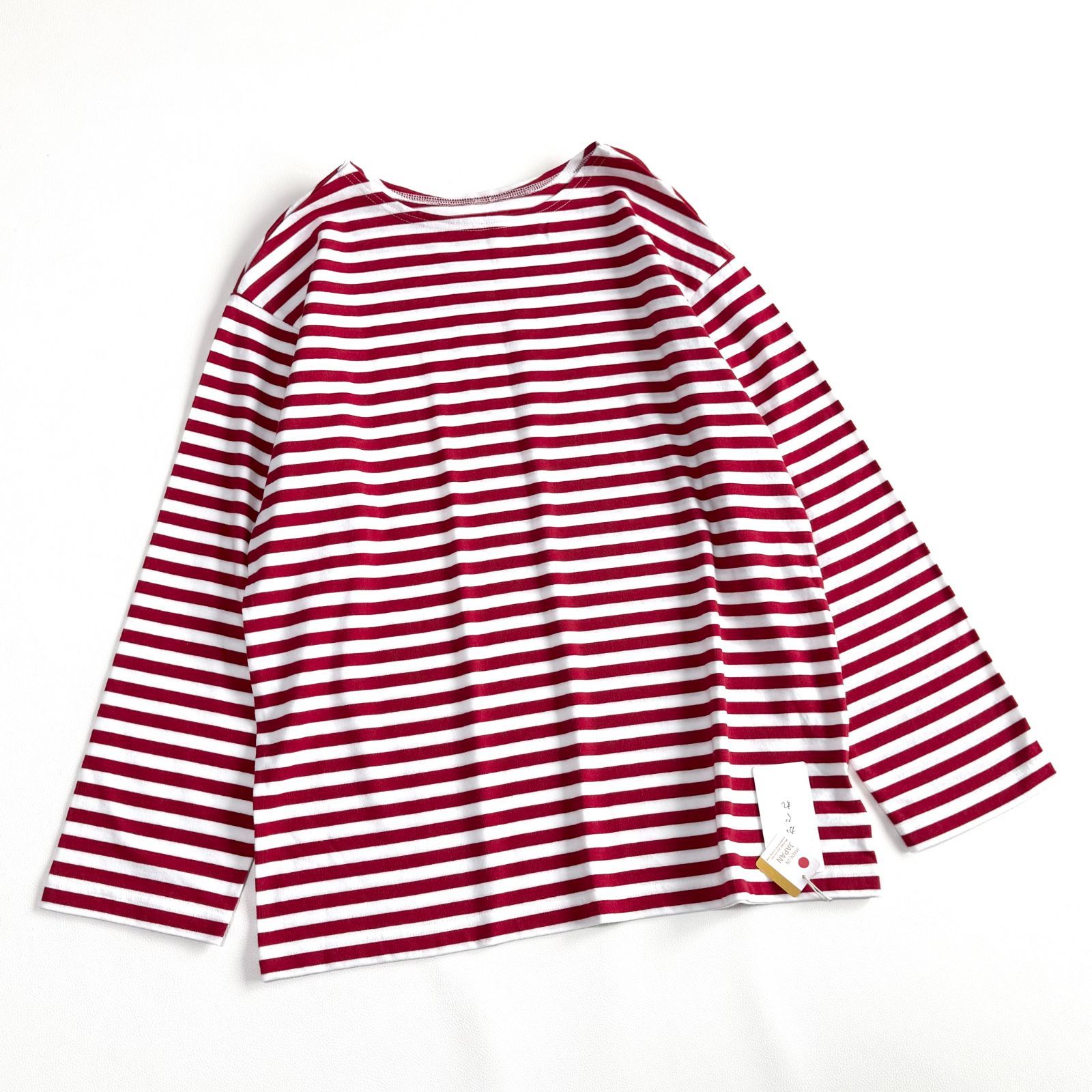 ◇タグ付き◇ かぐれ ボーダーロングカットソー 【24SS】赤×白