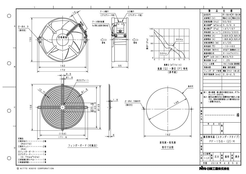盤用換気扇金属製ファン 入 PF 156 2 M