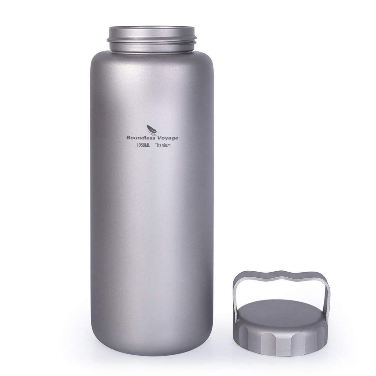 Boundless Voyage 1050 ml 純チタンボトル 広口 大容量 直飲み アウトドア登山 スポーツウォーターボトル 漏れ防止 軽量 錆びない ストラップポーチ付き 取っ手付き Ti 1506 B