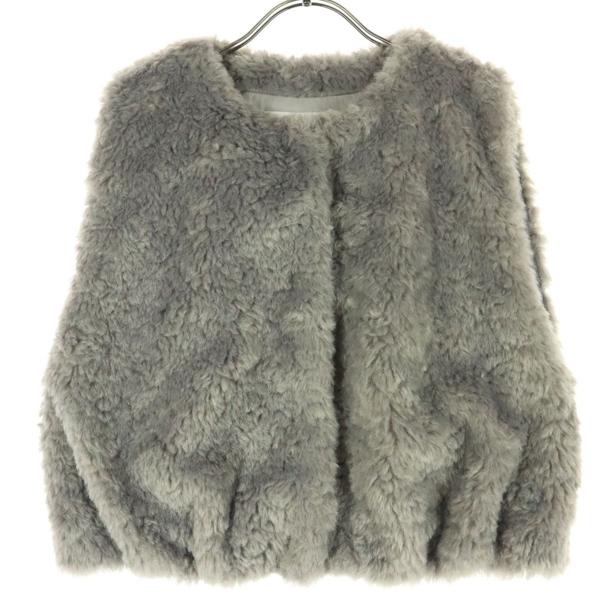 美品 BALLSEY ボールジィ ショート丈 フェイク ファーベスト 36 グレー