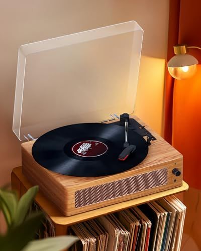 レコードプレーヤー 内蔵スピーカー付きの復古蓄音機 33 45 78 RPM 対応 ベルトドライブに適合 レトロ音楽プレーヤー7 10 12インチのブラックレコードに対応 RCA出力 Bluetooth AUX IN接続 アクリルダストカバー 8789 f 848
