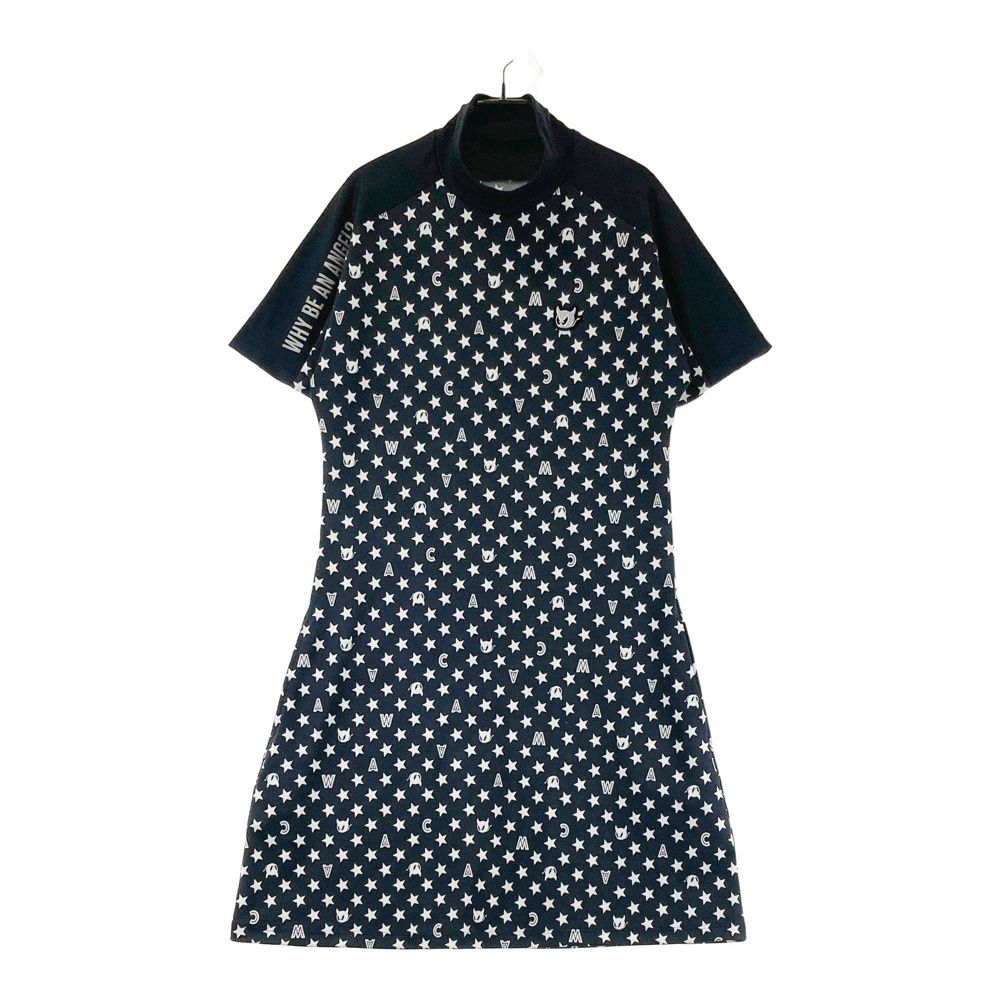 サイズ：2 WAAC ワック ハイネック 半袖ワンピース 星 総柄 ブラック系