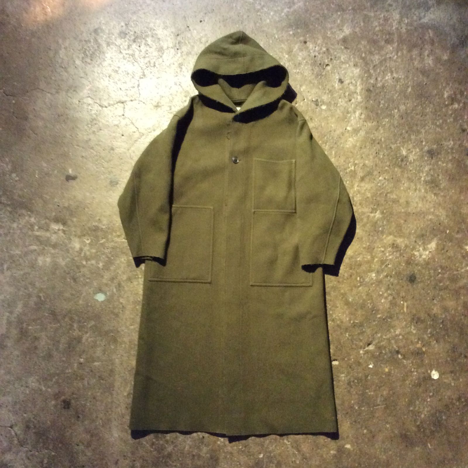 HYKE 16aw MELTON HOODED WORK COAT オリーブ 1 ハイク メルトン