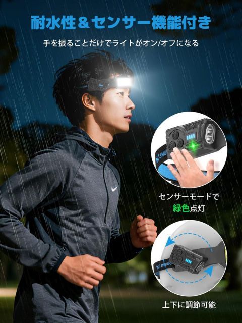  Smiling Shark ヘッドライト TS 4 新登場 超高輝度COBライト 調節な集光ライト 高輝度ヘッドライト Type C充電式 LEDヘッドランプ 強力 5つ照明モード 点滅 270°広角照明 人感センサー付き 300°角度調整 8時間連続使 その他 ライト ランタン